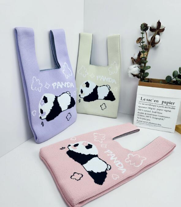 バッグ★レディース★トートバッグ★ハンドバッグ★ニットバッグ★大容量★パンダ★3色
