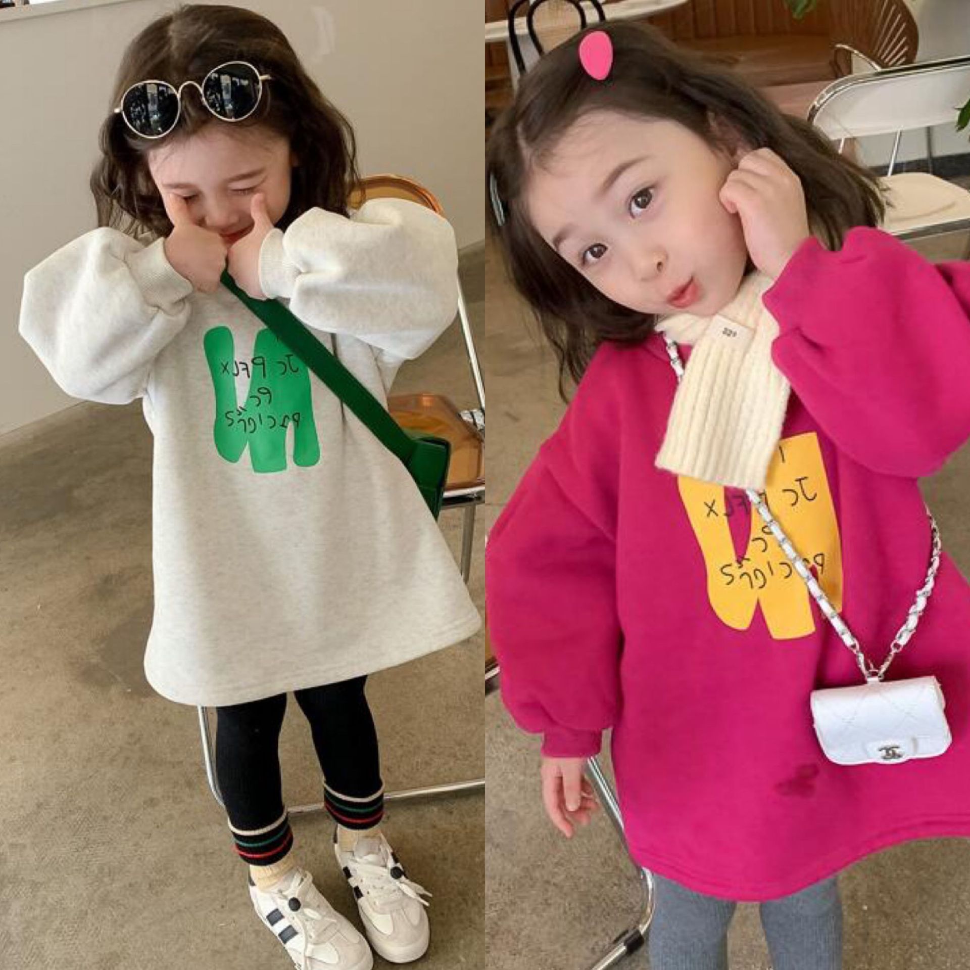 2024秋新作★子供服　ロングトップス　裏起毛付き★7/95-100cm〜15/120-130cm 2色