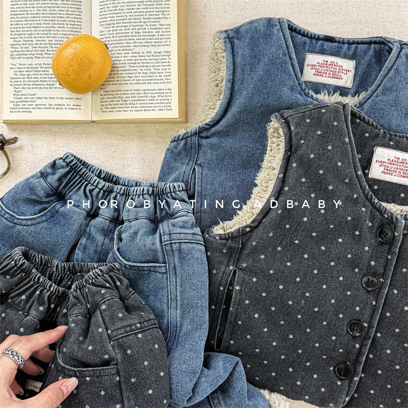 2024冬新入荷S★子供服　デニムセットアップ　裏起毛★80cm〜130cm 2色