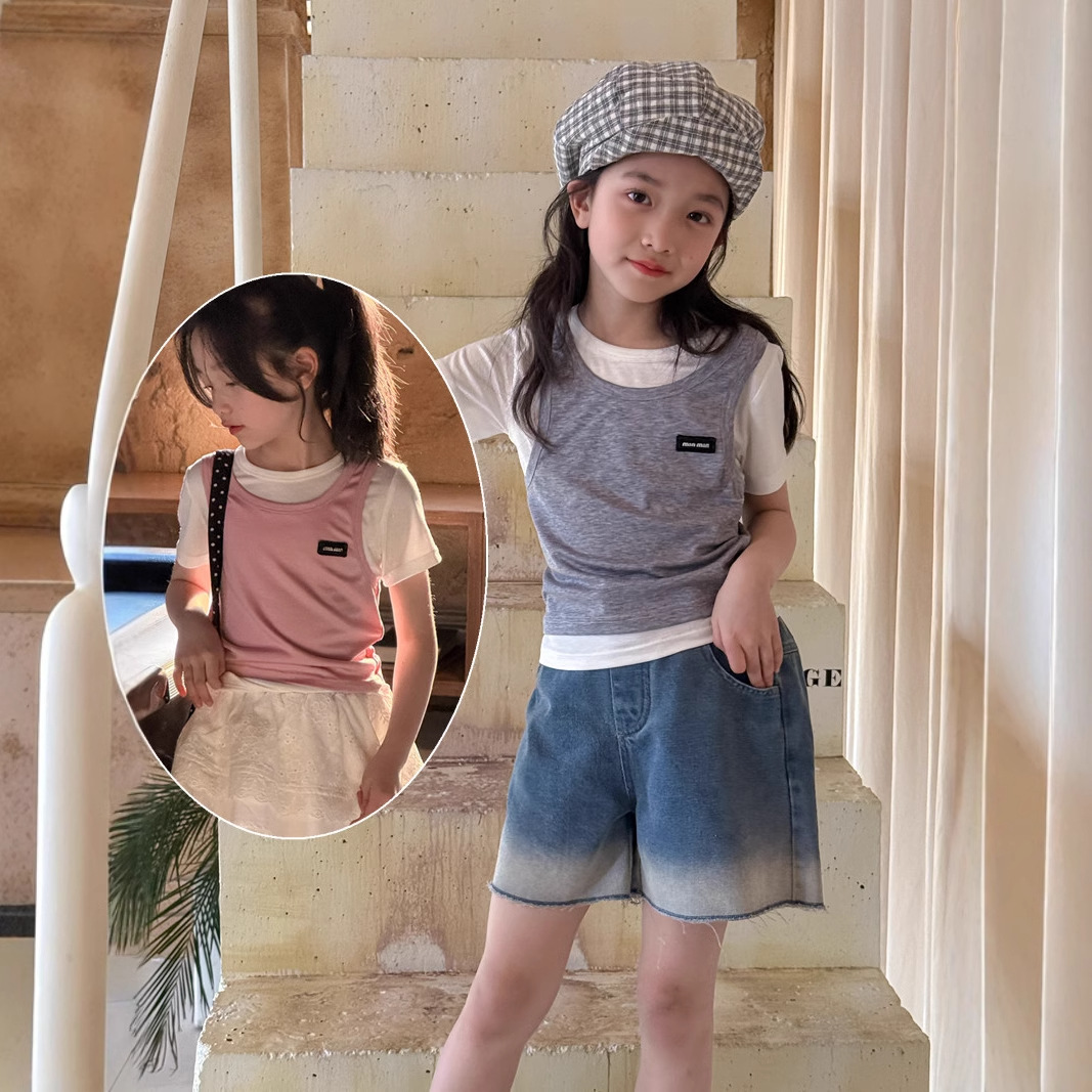 2025新作★子供服　重ね着トップス★110cm〜160cm 2色