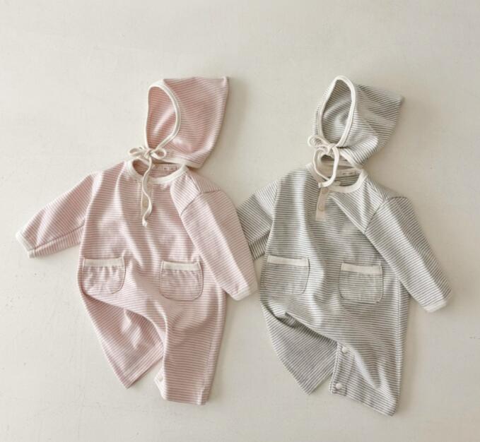 2025秋新入荷★ベビー服　ロンパース+帽子　セット★66cm〜90cm 2色