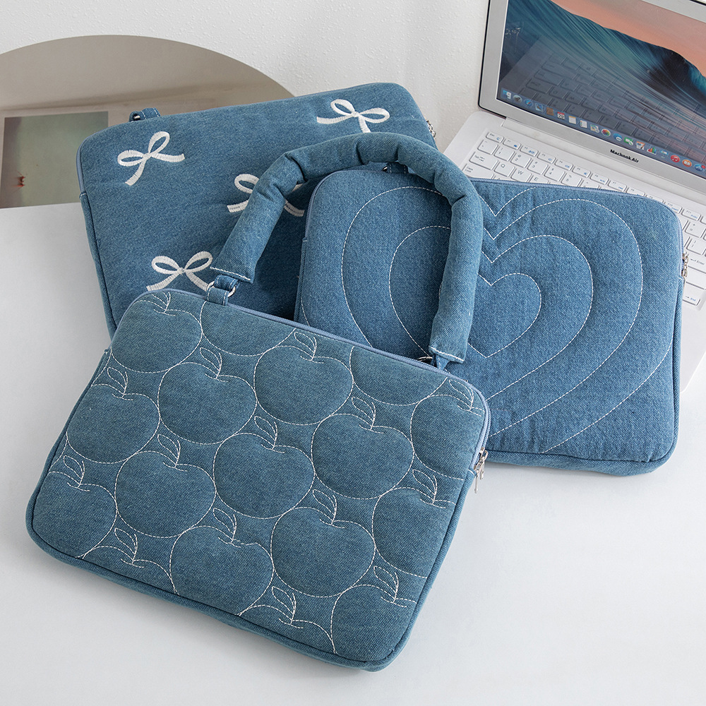 ★ipad収納袋★デニム刺繍ハンドバッグ型　ノートパソコンバッグト★3色