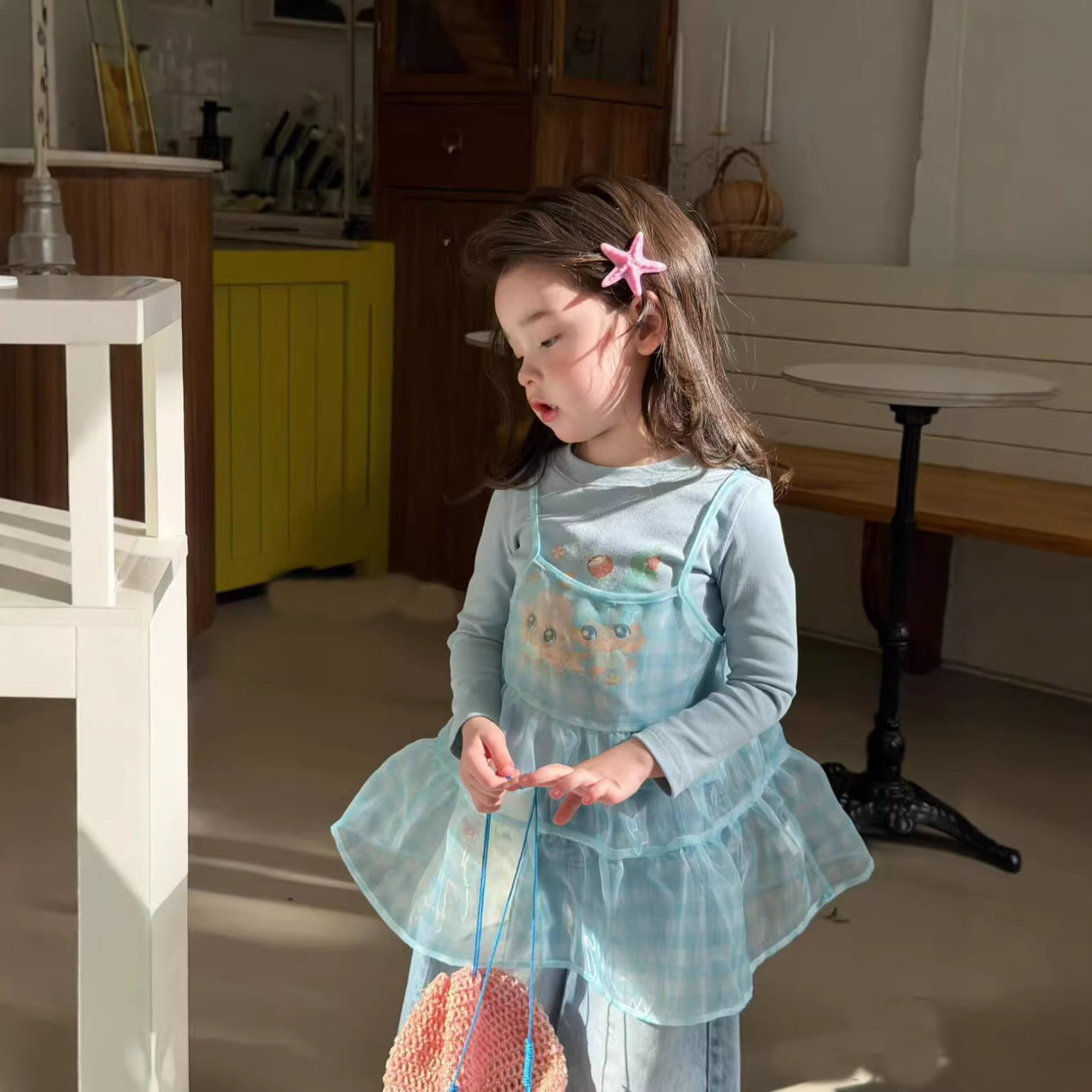 2026新作SX★子供服　トップス&チュールブラウス&ズボン分けて★80cm〜130cm 2色