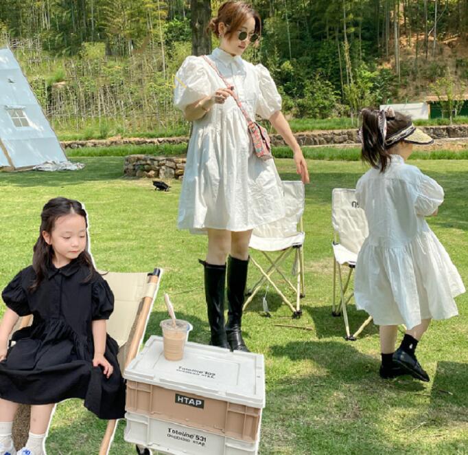 2022新作★子供服★ワンピース★半袖★無地★韓国子供服★キッズ女の子★親子★2色★7-15#