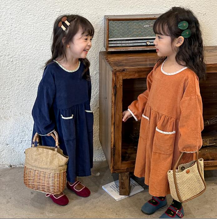 「2月初入荷」2023新作★子供服★ワンピース★長袖★韓国風子供服★キッズ女の子★2色★80-150CM