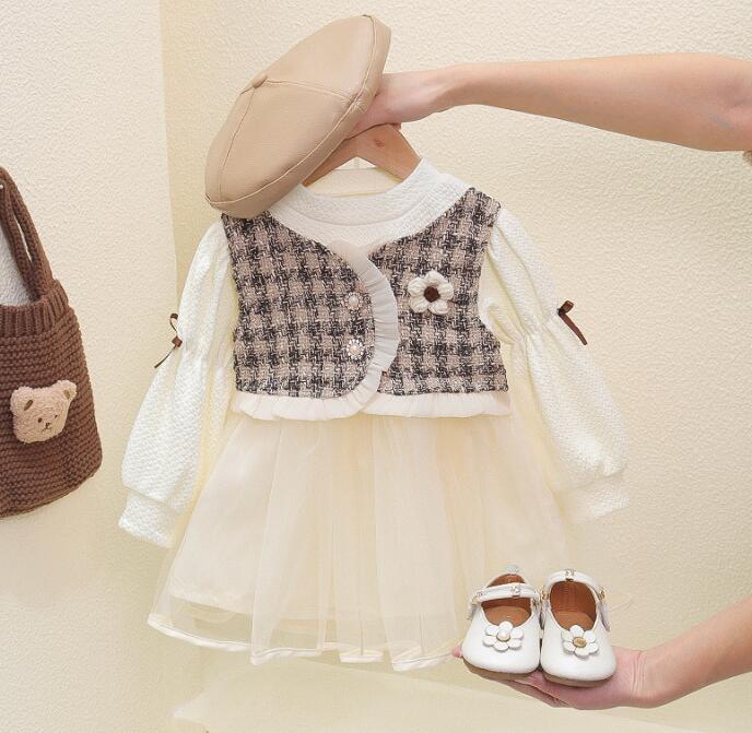 子供服★ワンピース★ドッキング★キッズ女の子★可愛い★2色★80-110CM