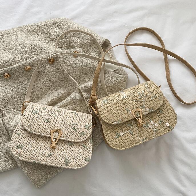 バッグ★レディース★ショルターバッグ★草編バッグ★レース★2色