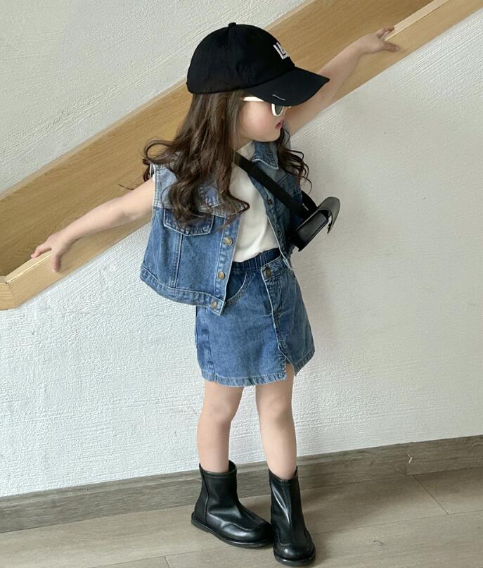 2023新品★子供服　デニムスカート&ベストコート分けて販売★80-130cm★