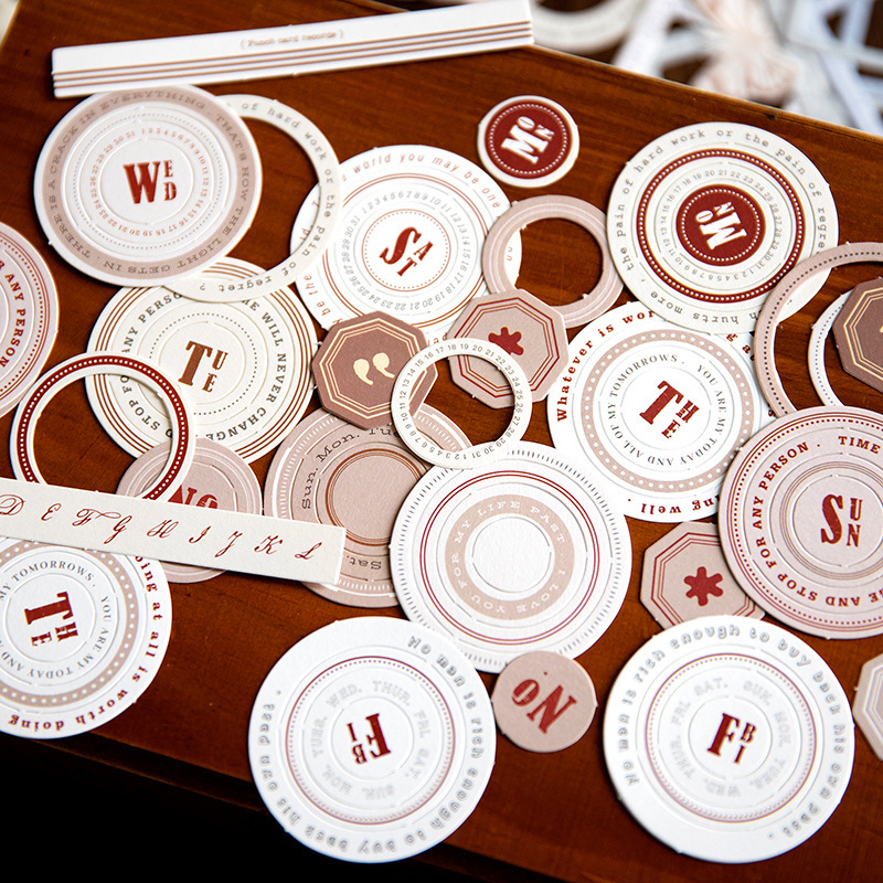 春夏新作 文具 素材紙メモ紙 手帳素材 アンティーク 幾何学ラベル  枠 蝶 星月天体 45枚入