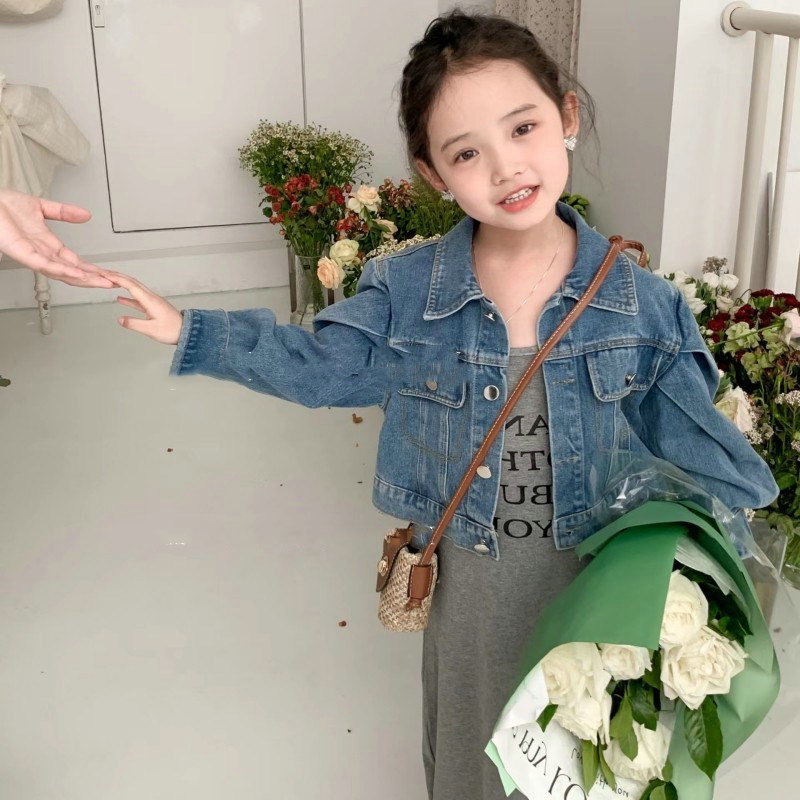 お勧め 春夏新作 子供服 3-8歳女の子上着 ショートコート デニム ブルゾン デニムジャケット 7-15