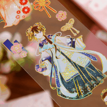 文具 PETシール貼紙 手帳素材 封口貼 マスキングテープ 中華風 少女 植物花葉蝶 動物猫兎金魚 55mm*2m