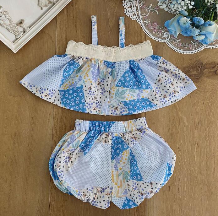 子供服★トップス+パンツ★セットアップ★韓国風子供服★ベビー★袖なし★花柄★66-100CM