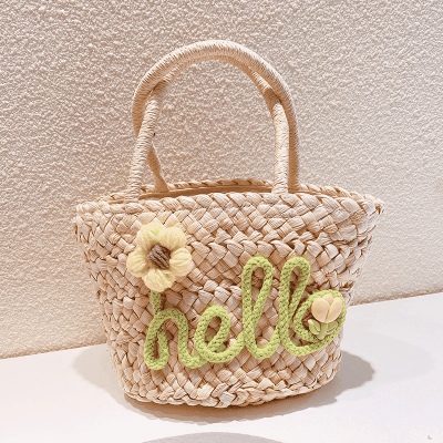 春夏 キッズ ガール ポシェット かごバッグ 編みバッグ 花フラワー ハンドバッグ ガールズ ビーチ海