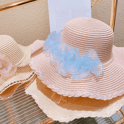 ハワイ 春夏 大人も子供 ストローハット 麦わら帽子 日焼け止め 親子帽子 草編み ビーチ海 フリル パール