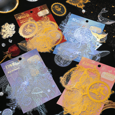 PETシール ステッカー アンティーク イラスト 海洋生物鯨クラゲ レース 幾何学ラベル 植物花葉蝶 40枚入