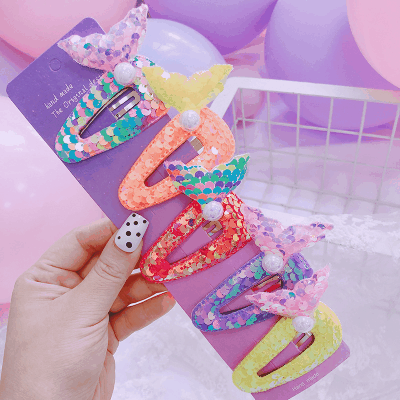 春夏 キッズ用 ガールズ ヘアクリップ ヘアピン 海洋 パール貝殻 人魚姫 マーメイド スパンコール 単枚入