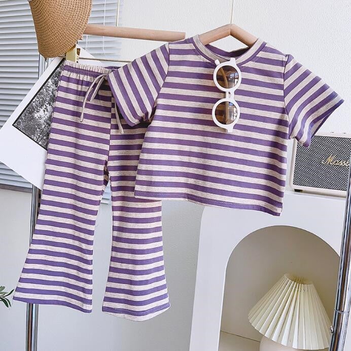 子供服★トップス+ズボン★セットアップ★韓国風子供服★ストライプ★半袖★90-140CM