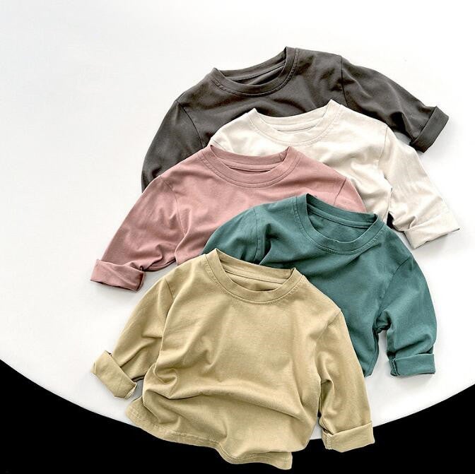 子供服★トップス★Tシャツ★長袖★韓国風子供服★キッズ★男女兼用★無地★5色★80-130CM