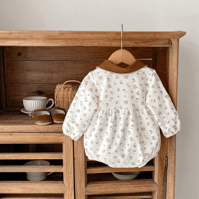 秋冬新作 ガールズ 連体服 オシャレ春秋 0-3歳ベビー服 フリル 小花柄 ロンパース カバーオール 66-90