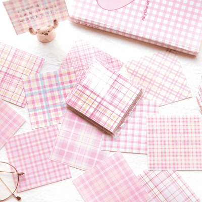 Y2K インテリア ペーパー素材紙 イラスト ピンキーカラー 幾何学チェック柄 100枚入