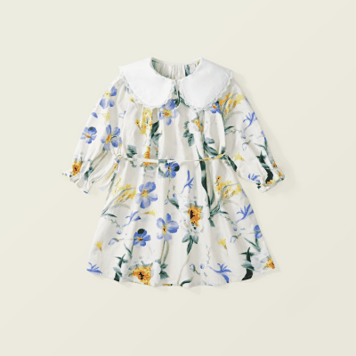 オシャレ春秋 ガールズ 子供服 シフトドレス フリル ワンピース ボタニカル 小花柄 ワンピ 90-140