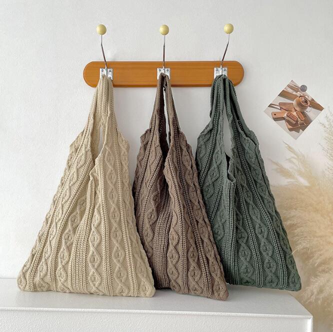 バッグ★レディース★ハンドバッグ★トートバッグ★ニットバッグ★無地★大容量★4色