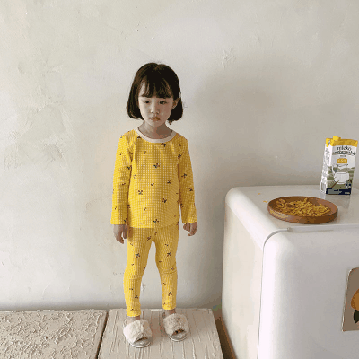 秋冬新作 ユニセックス ルームウェア 保温インナー ボディスーツ サクランボ Tシャツ+ズボン 90-150