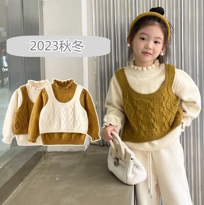 「2023秋冬」子供服★セーター★ドッキング★韓国風子供服★キッズ女の子★2色★100-150CM