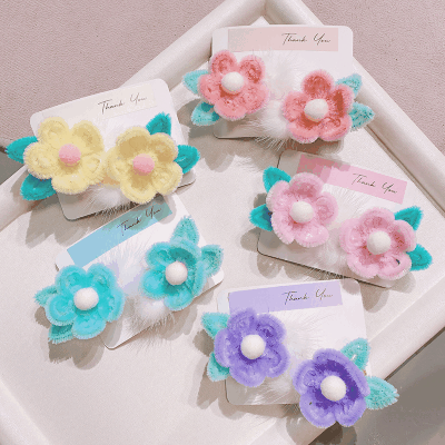 ロリータ ヘアオーナメント キッズ子供用 ヘアピン ヘアクリップ 秋冬新作 フラワー ボア ポンポン 2枚入