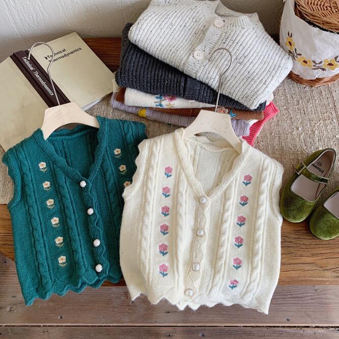 「2023秋」子供服★トップス★セーター★袖なし★韓国風子供服★キッズ女の子★2色★90-130CM