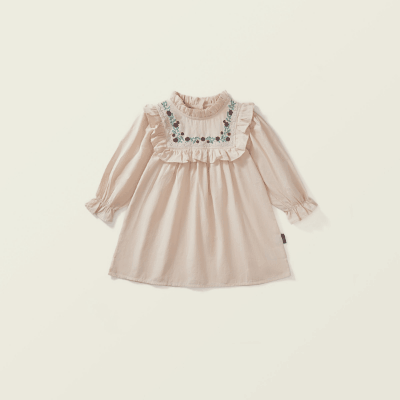 秋冬新作 オシャレ ガールズ 子供服 レトロ シフトドレス フリル ワンピース 刺繍 花柄 ワンピ 90-140