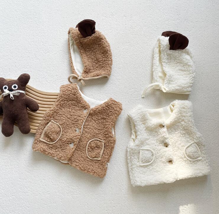 2023秋冬新品★ベビー服★ボアベスト+帽子★66-90cm★2色