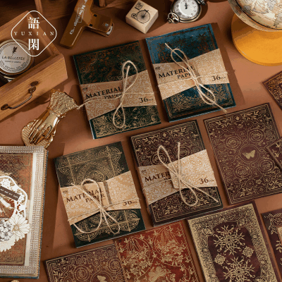 ペーパー素材紙 アンティーク 幾何学 バタフライ 花柄レース 葉 イラスト 36枚入