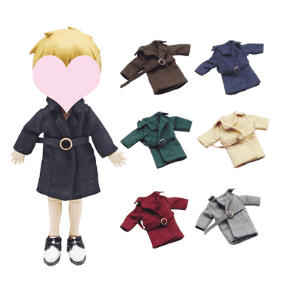 ドール用衣装 人形doll 着せ替え ob11/BJD/molly/DDF/ymy/pd9/GSC ベルト付コート 上着 7色