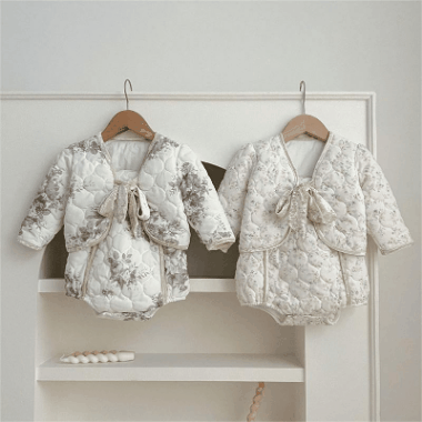 秋冬新作 ガールズ 連体服 花柄 キルティング 暖かく 綿入れジャケット+パンツ サロペット 66-100