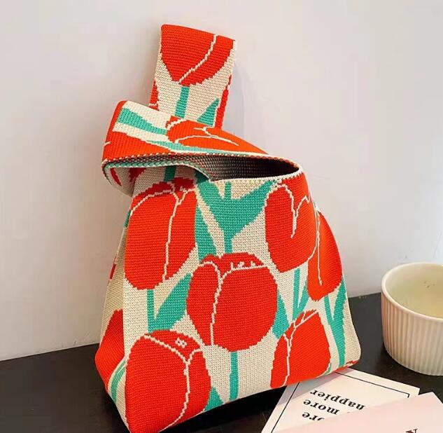 バッグ★レディース★トートバッグ★ハンドバッグ★ニットバッグ★大容量★花柄★3色