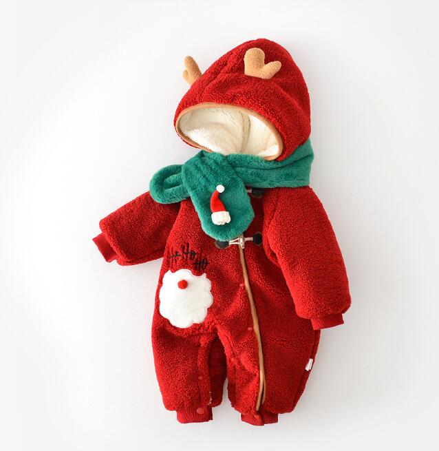 2023冬★クリスマス服　ベビー服★厚手ロンパース+マフラー★66-90cm★