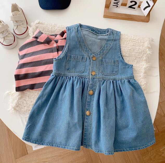 子供服★ワンピース★デニム★ノースリーブ★韓国風子供服★キッズ★80-140CM