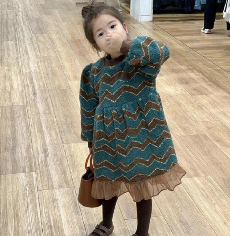 2023★秋冬新作★韓国風子供服★ワンピース★裏起毛★7-15