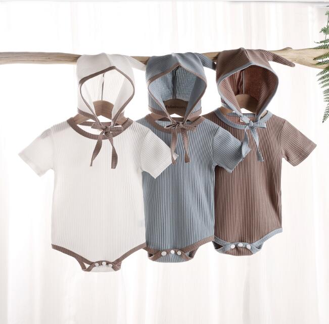 2024★春夏新作★韓国風子供服★ロンパース+帽子★3色66-90CM