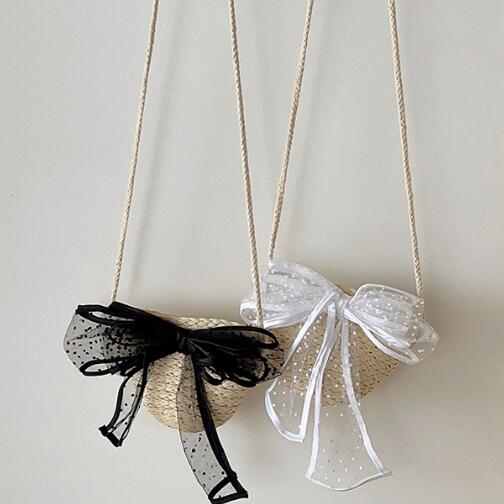 「2024」バッグ★ショルダーバッグ★草編みバッグ★子供用★蝶結び★2色