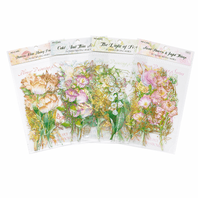 カフェ風 PETシール ステッカー アンティーク 花フラワー ブーケ花束 薔薇ローズ 10枚入