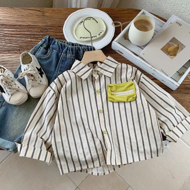 「2024」子供服★トップス★ワイシャツ★長袖★キッズ★ストライプ★90-140CM