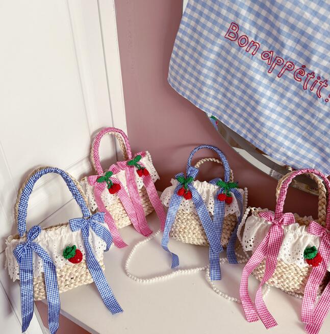 バッグ★ハンドバッグ★草編みバッグ★子供用★かごバッグ★4色