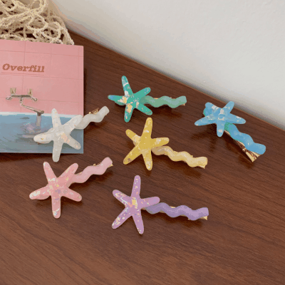 春夏新作 レディース ガールズ少女 ヘアクリップ ヘアピン ヒトデ アクリル 波 キラキラ キャンディ