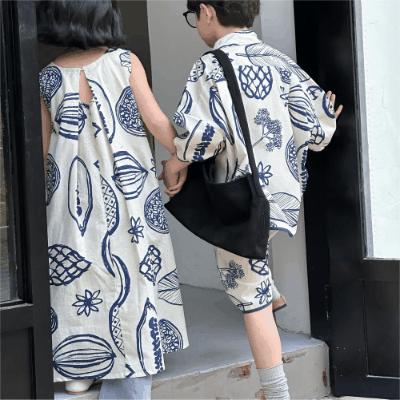 韓国風子供服 海ビーチ 2024春夏 姉妹兄弟コーデ ワンピース&上下セット シャツ上着+ズボン 90-150cm