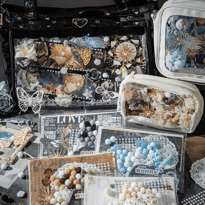 DIYパーツ 痛バッグパーツ 推し活 素材 ポンポン レース 素材紙 シール アクリル薔薇ローズ 36枚入