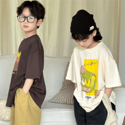2024春夏 韓国風子供服 姉妹兄弟コーデ ユニセックス子供服 プリント Tシャツ トップス 90-150cm 2色