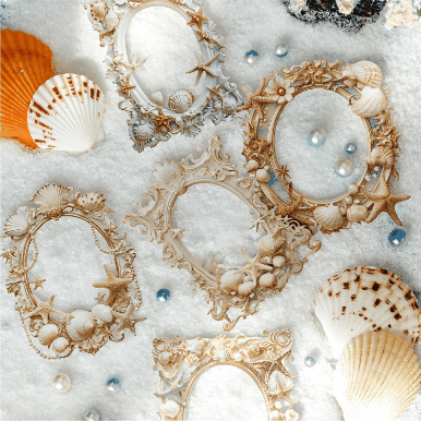 ペーパー素材紙 カード枠 アンティーク バロック枠 薔薇ローズ 貝殻シェル フレーム イラスト 10枚入