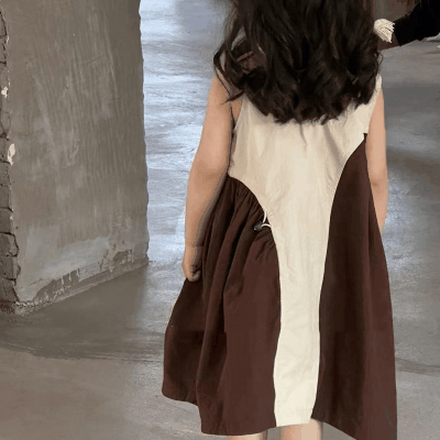 春夏 韓国風子供服 ガール シフトドレス ドッキング チェック柄 ワンピース ワンピ 5-13